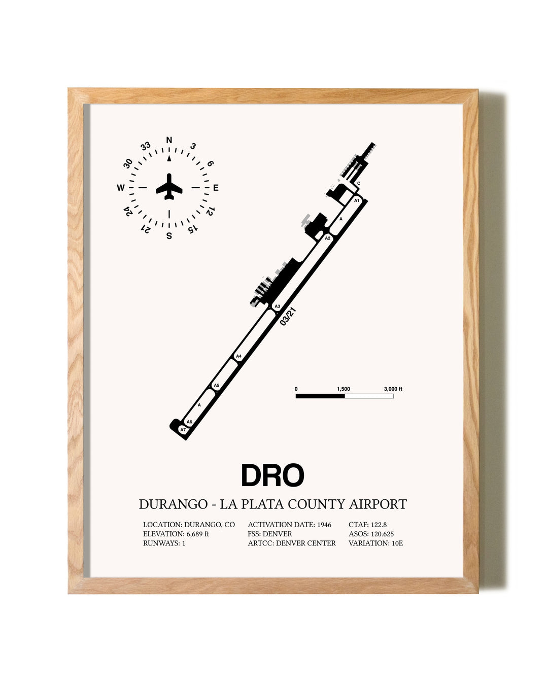 Durango-La Plata County Airport framed print in natural wood frame