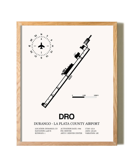 Durango-La Plata County Airport framed print in natural wood frame