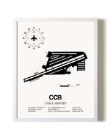 Cable Airport airport map poster in oak frame