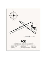Gray Fort Dodge Regional Airport framed poster displayed in an airplane hangar