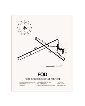 Gray Fort Dodge Regional Airport framed poster displayed in an airplane hangar