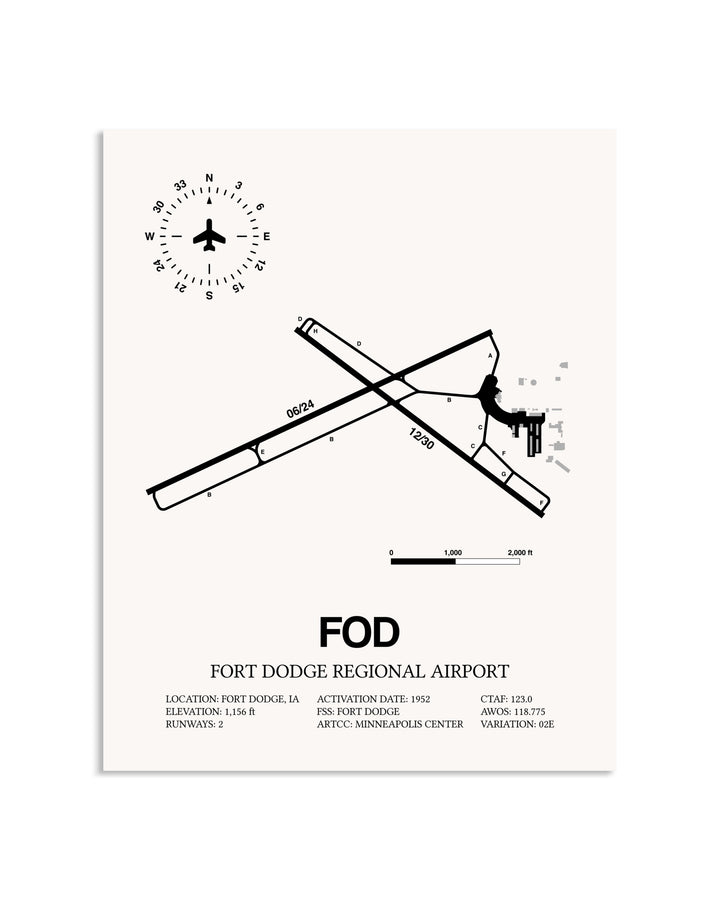 Gray Fort Dodge Regional Airport framed poster displayed in an airplane hangar