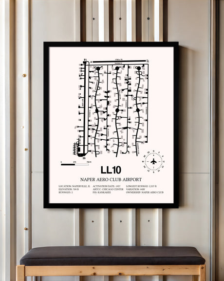 Naper Aero Club Airport framed poster displayed in an airplane hangar