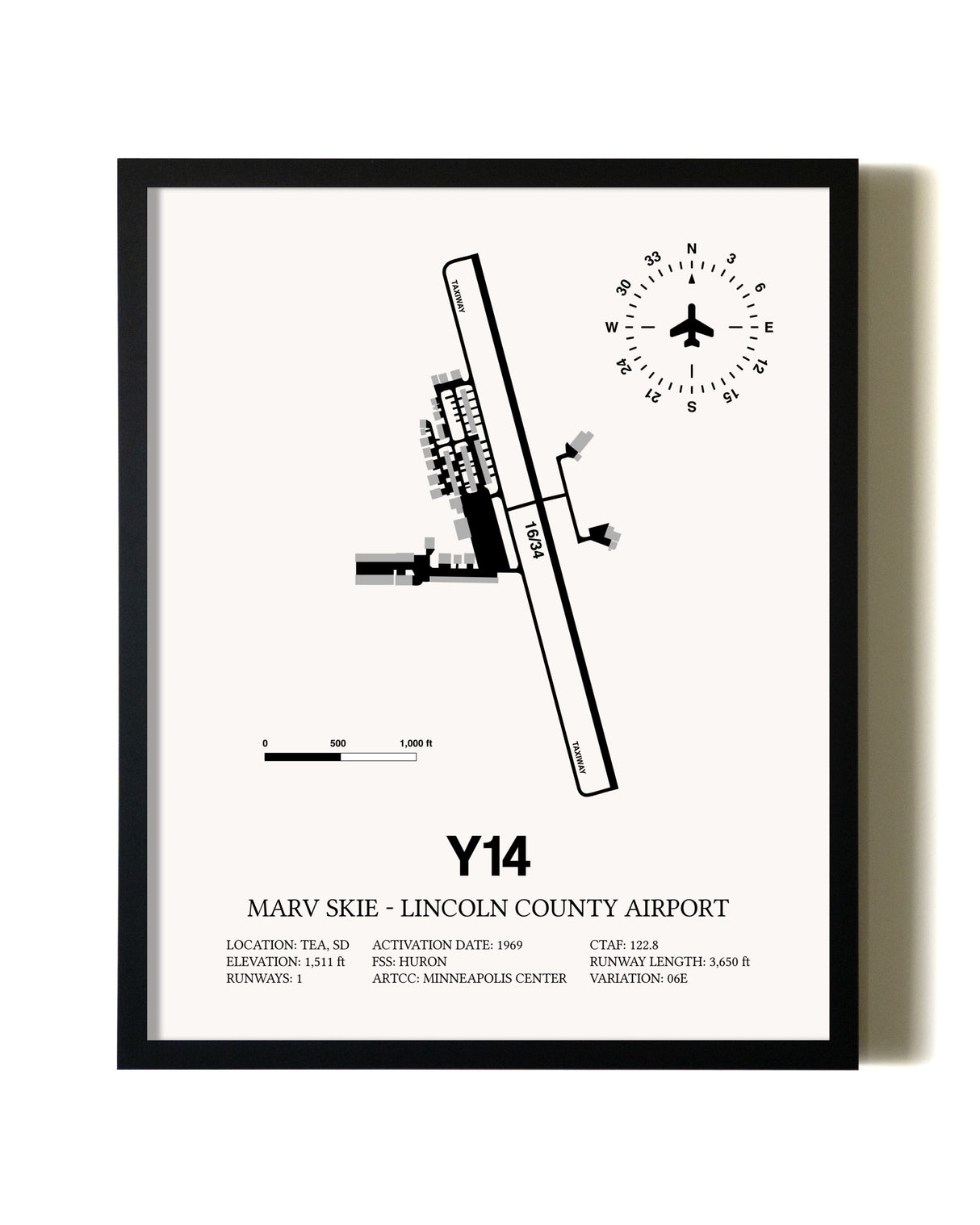 Framed Marv Skie-Lincoln County Airport wall art poster in black frame