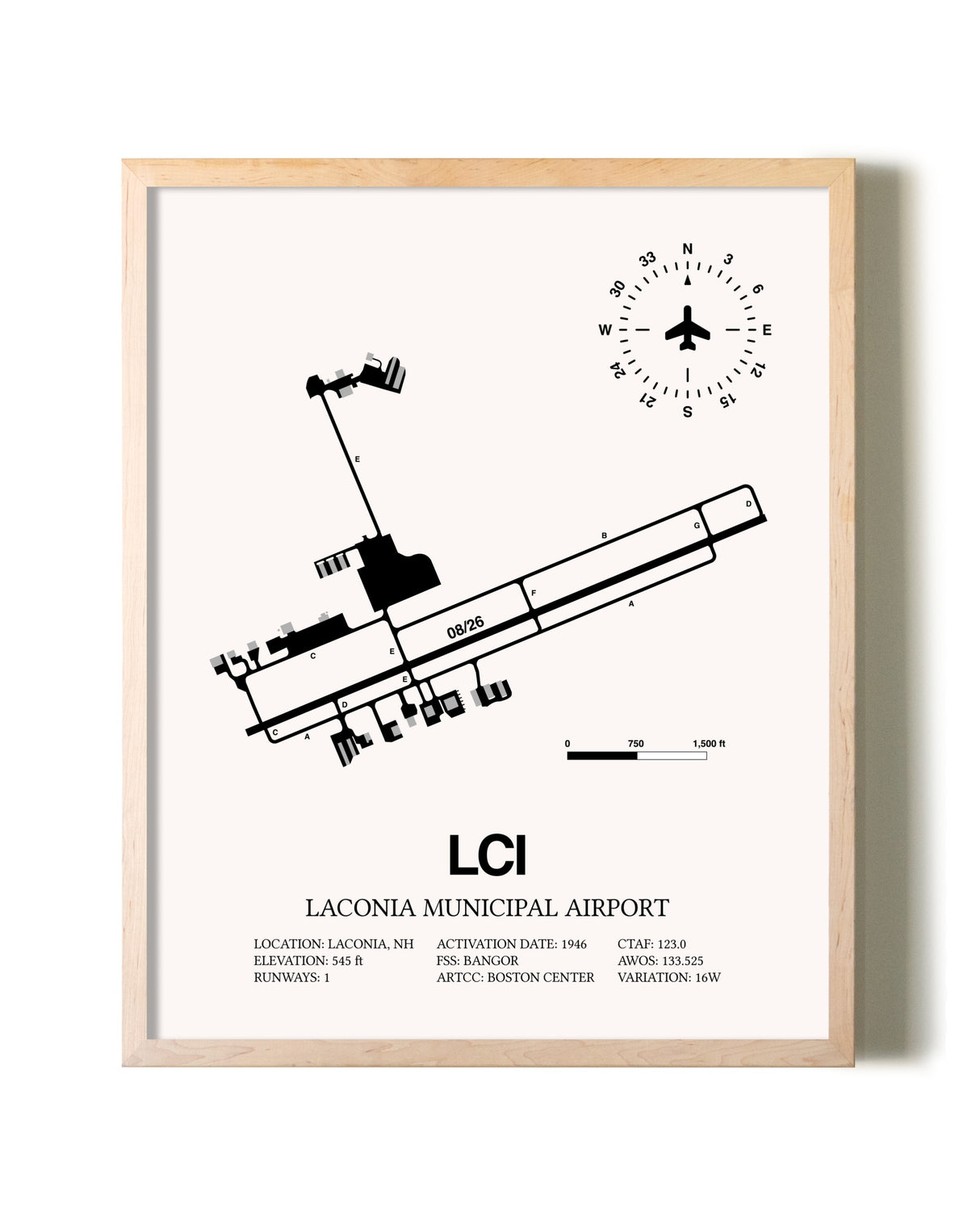 Laconia Municipal Airport framed wall art in white frame