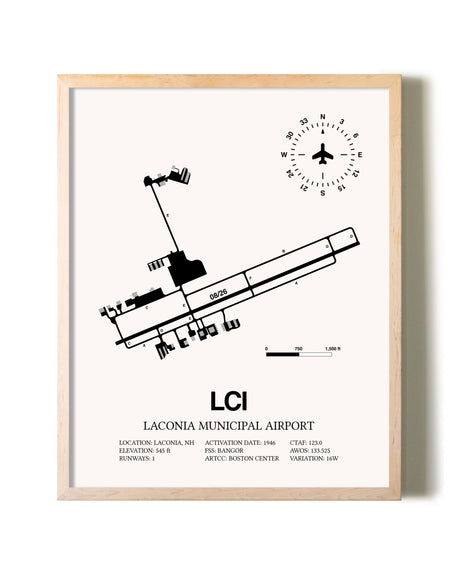 Laconia Municipal Airport framed wall art in white frame