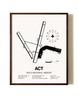 Waco Regional Airport aviation print in walnut frame