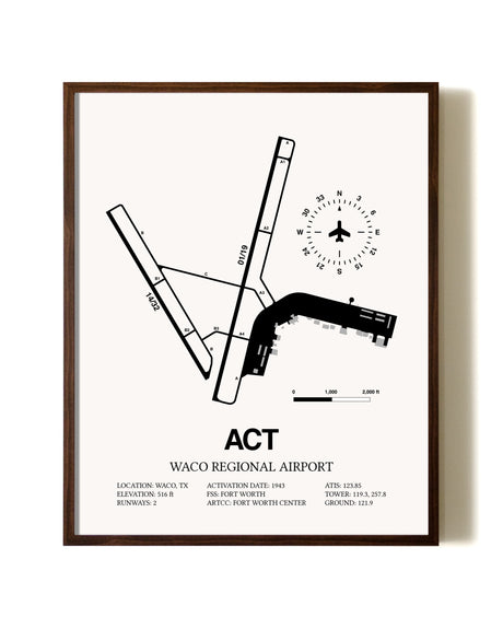 Waco Regional Airport aviation print in walnut frame