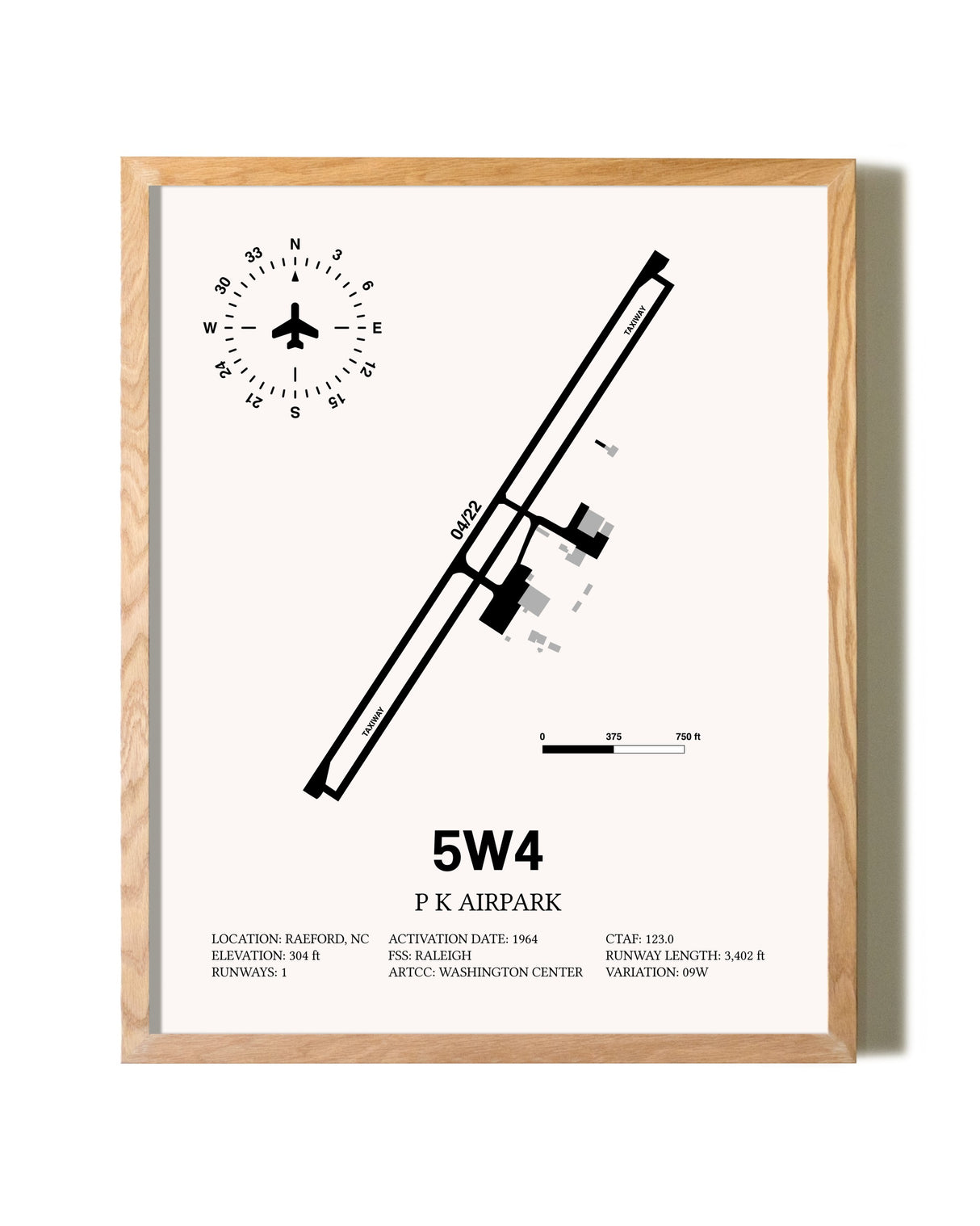 P K Airpark framed print in natural wood frame