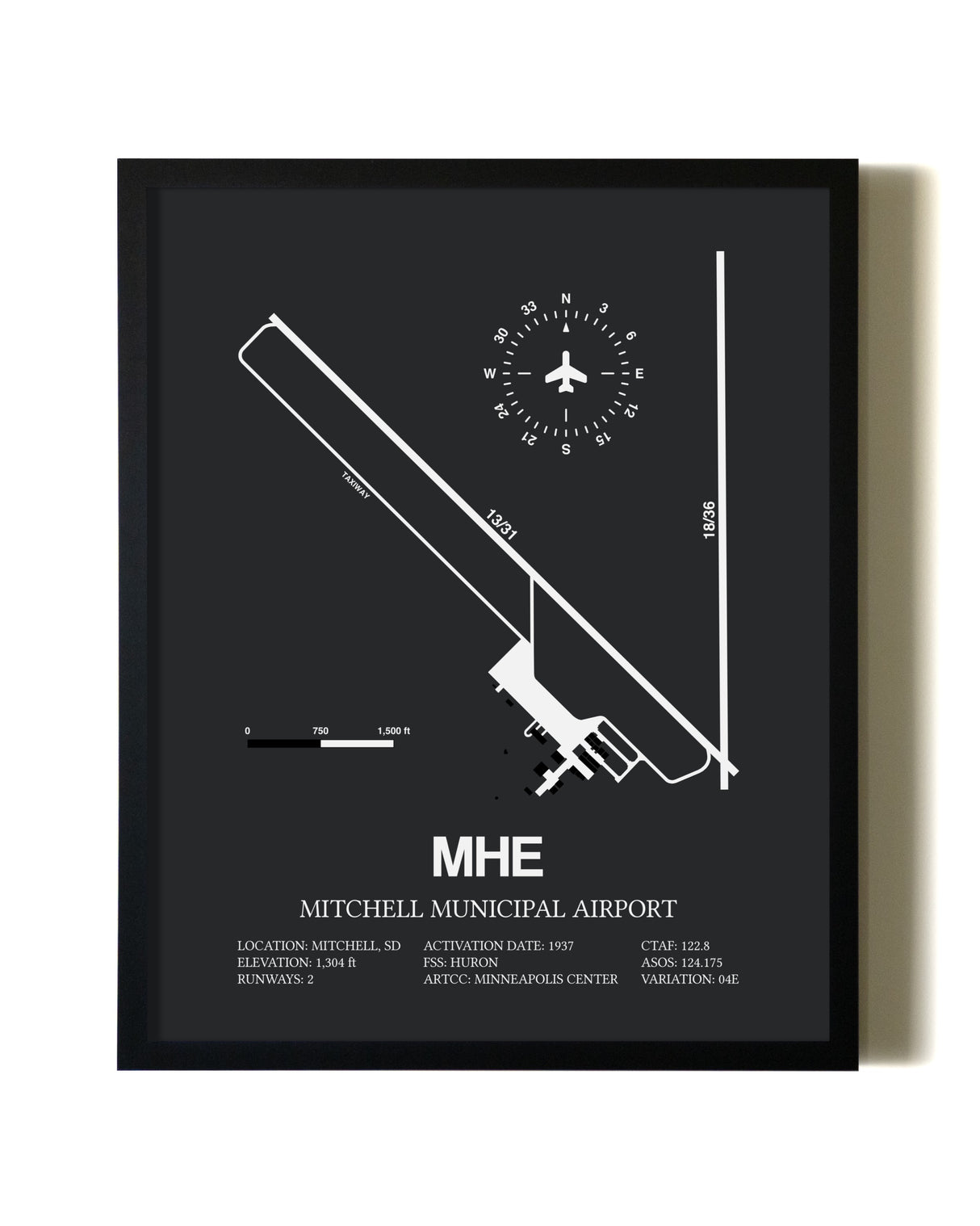 Unframed Mitchell Municipal Airport map print poster