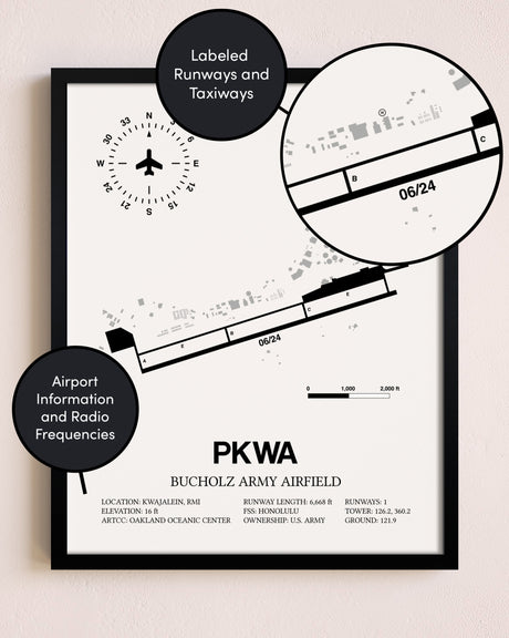 Framed Bucholz Army Airfield layout wall art poster