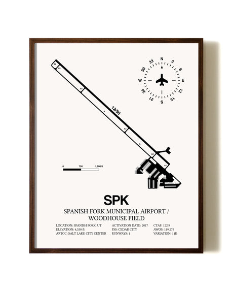 Spanish Fork Municipal Airport / Woodhouse Field aviation print in walnut frame