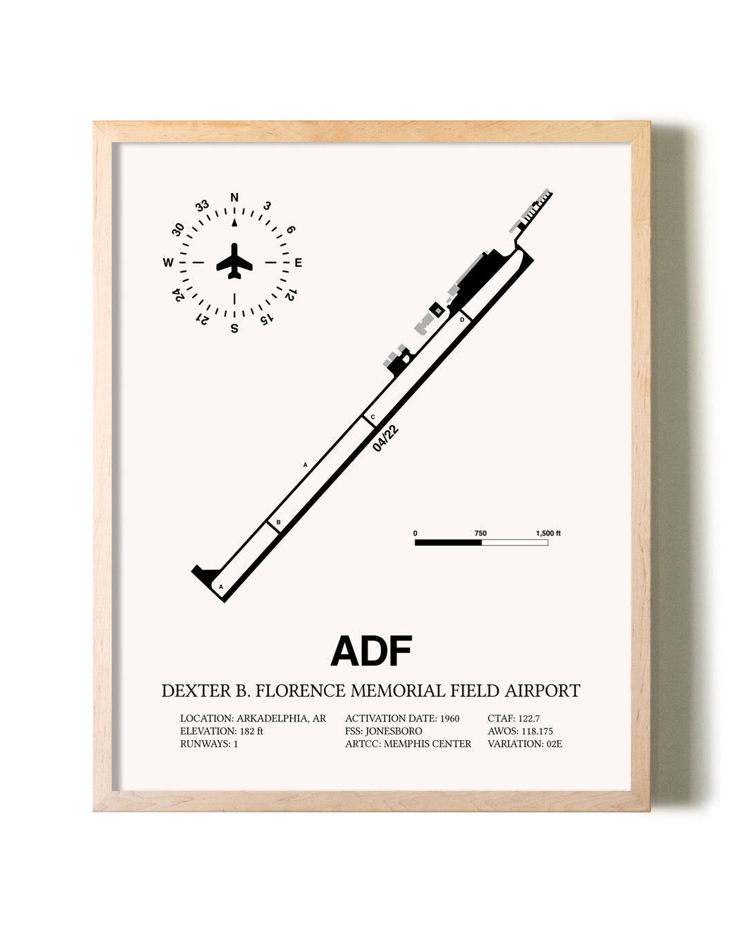 Dexter B. Florence Memorial Field Airport framed wall art in white frame