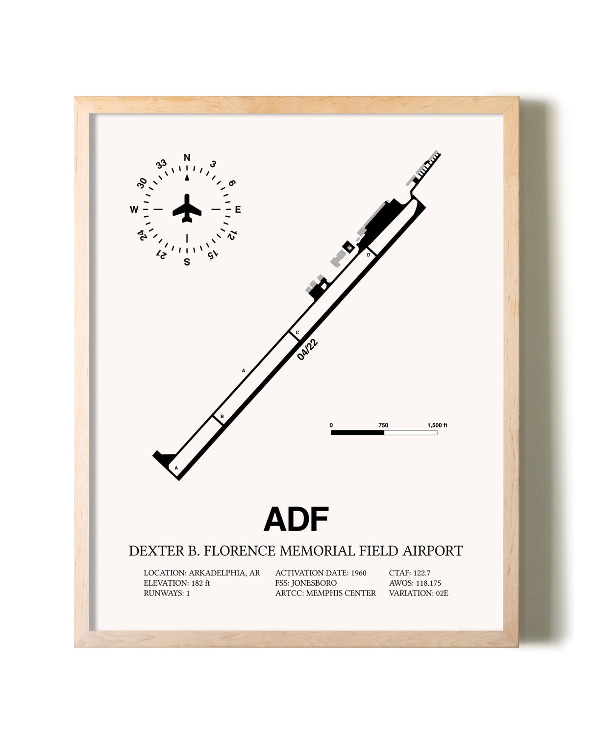 Dexter B. Florence Memorial Field Airport framed wall art in white frame