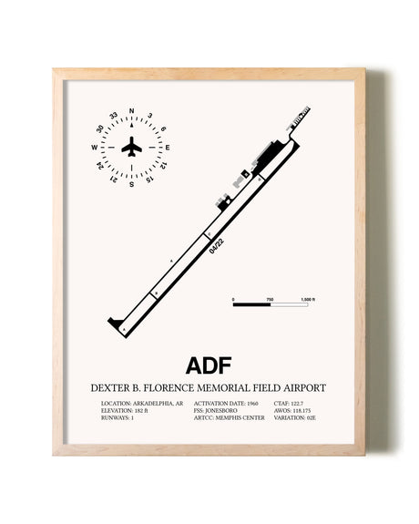 Dexter B. Florence Memorial Field Airport framed wall art in white frame