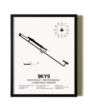 Framed Paintsville-Prestonsburg - Combs Field Airport wall art poster in black frame