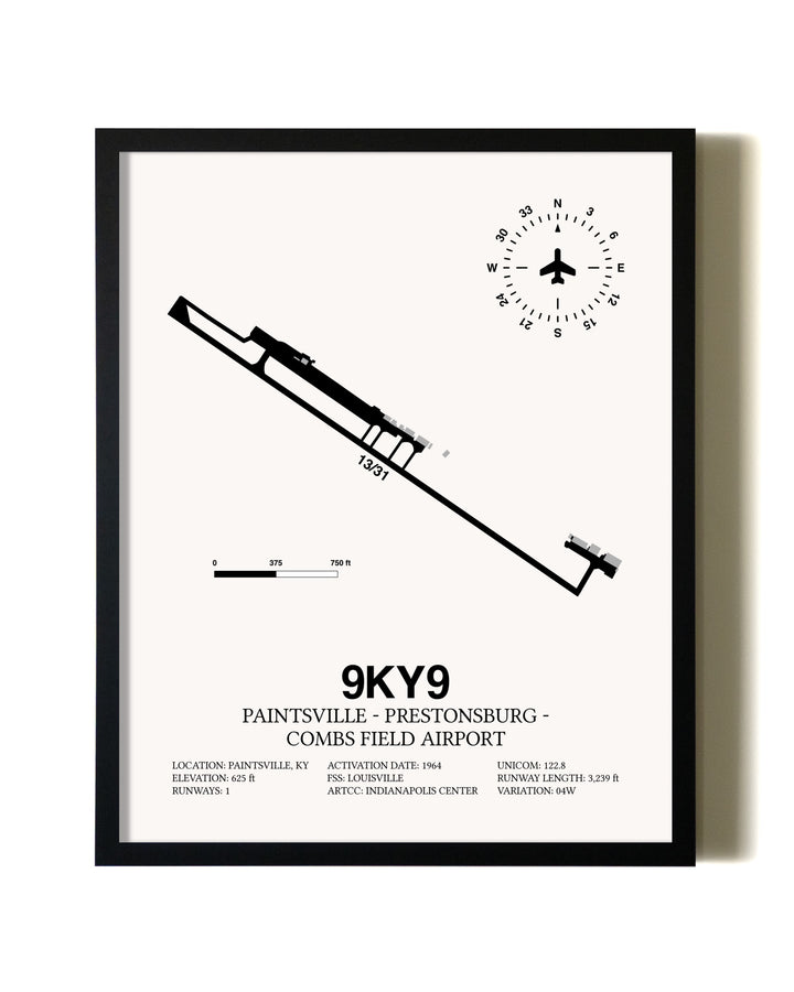 Framed Paintsville-Prestonsburg - Combs Field Airport wall art poster in black frame