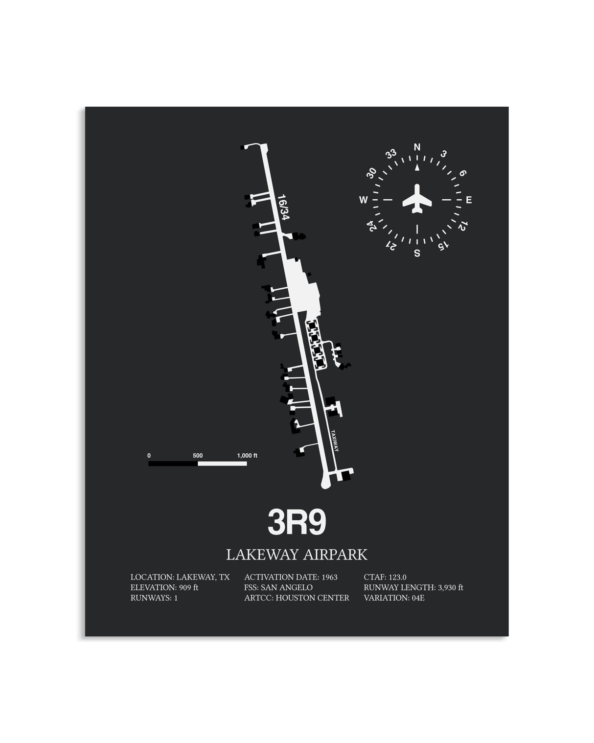 Gray Framed Lakeway Airpark layout wall art poster