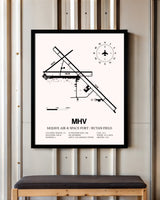 Mojave Air & Space Port / Rutan Field framed poster displayed in an airplane hangar
