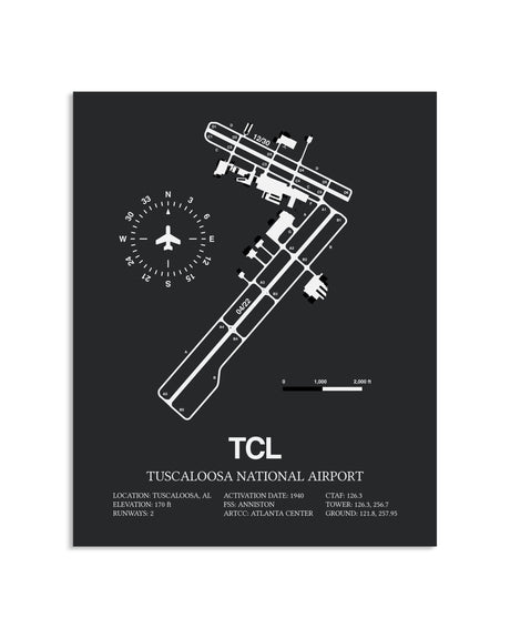 Gray Framed Tuscaloosa National Airport layout wall art poster