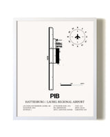 Hattiesburg / Laurel Regional Airport airport map poster in oak frame