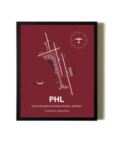 Framed Philadelphia International Airport wall art poster in black frame