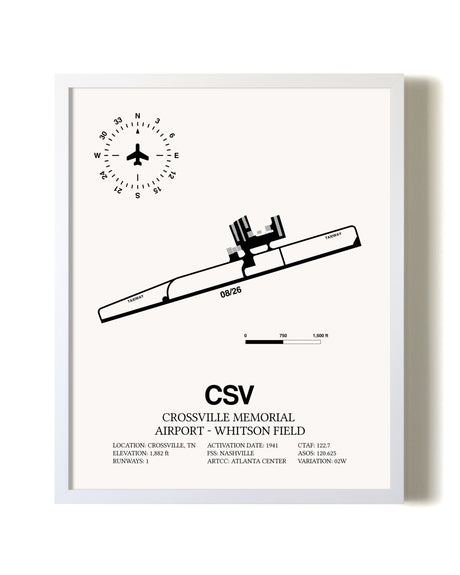 Crossville Memorial Airport-Whitson Field airport map poster in oak frame