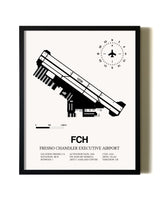Framed Fresno Chandler Executive Airport wall art poster in black frame