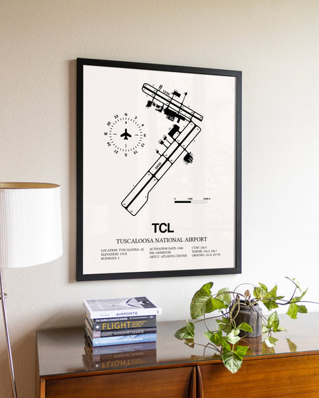 Tuscaloosa National Airport aviation wall décor in black wood frame