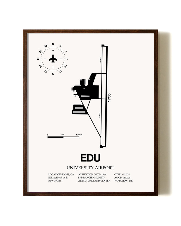 University Airport aviation print in walnut frame