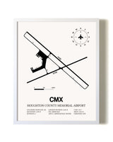 Houghton County Memorial Airport airport map poster in oak frame