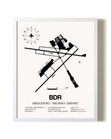Bridgeport / Sikorsky Airport airport map poster in oak frame