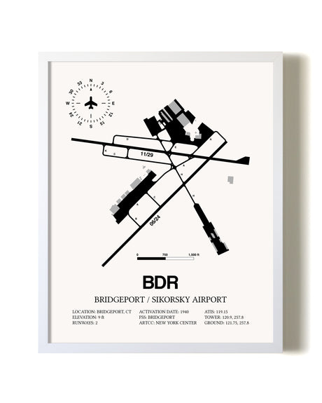 Bridgeport / Sikorsky Airport airport map poster in oak frame