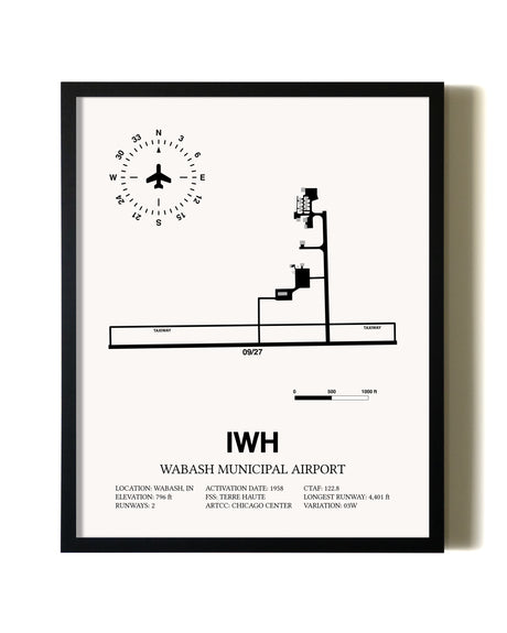 Framed Wabash Municipal Airport wall art poster in black frame