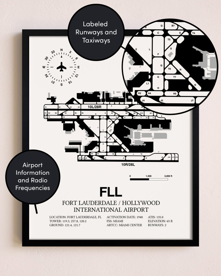 Framed Fort Lauderdale / Hollywood International Airport layout wall art poster