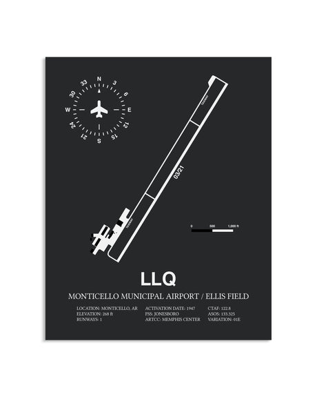 Gray Framed Monticello Municipal Airport / Ellis Field layout wall art poster