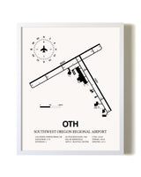 Southwest Oregon Regional Airport airport map poster in oak frame