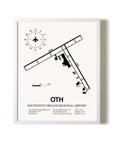 Southwest Oregon Regional Airport airport map poster in oak frame