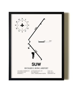 Framed Richard I Bong Airport wall art poster in black frame
