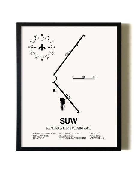 Framed Richard I Bong Airport wall art poster in black frame
