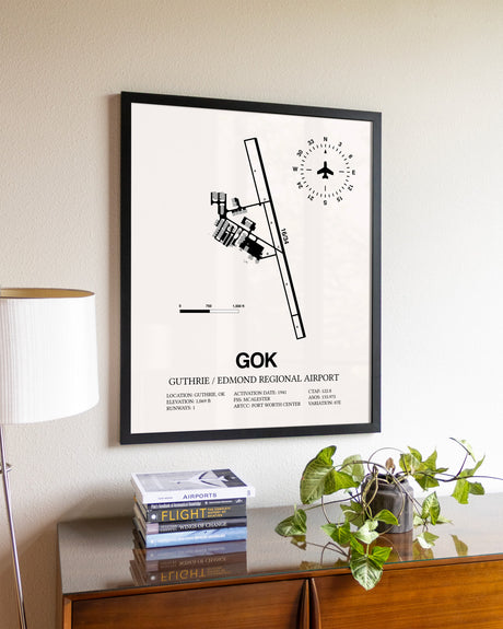 Guthrie / Edmond Regional Airport aviation wall décor in black wood frame