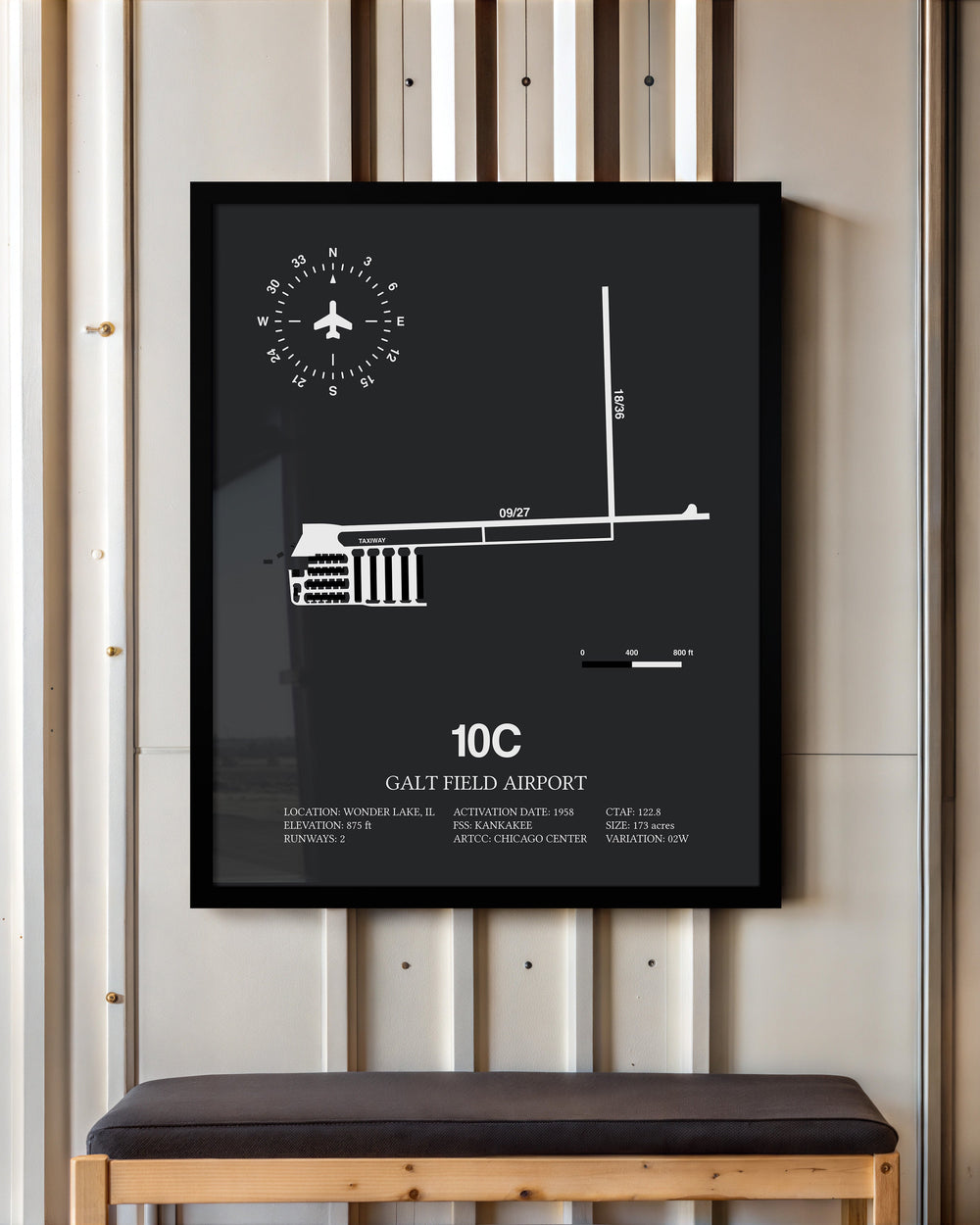 Framed Detailed Airport Map of Galt Field Airport (10C) in Gray with a Black Frame