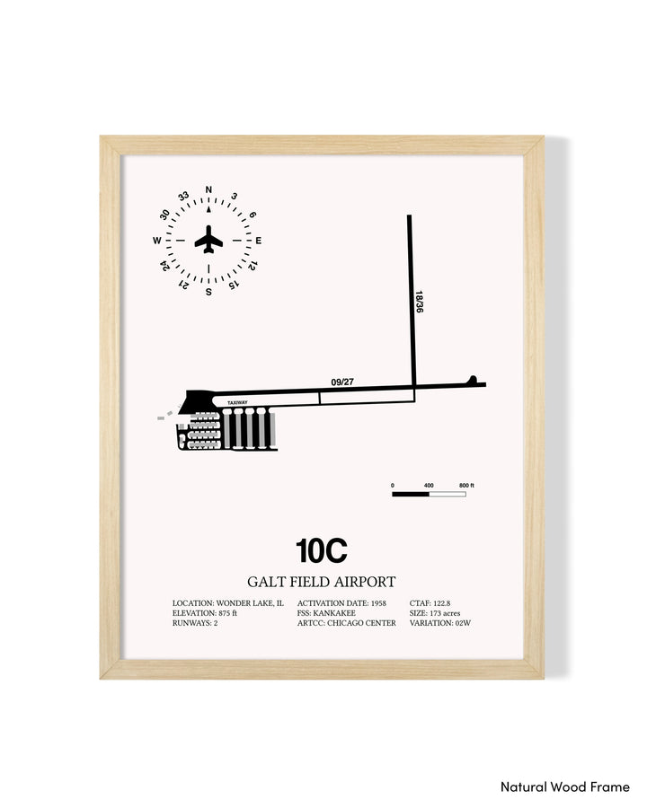 Detailed Airport Map of Galt Field Airport (10C) in White with a Natural Frame