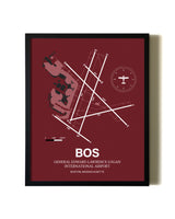 Red Framed Boston Logan International Airport wall art poster in black frame