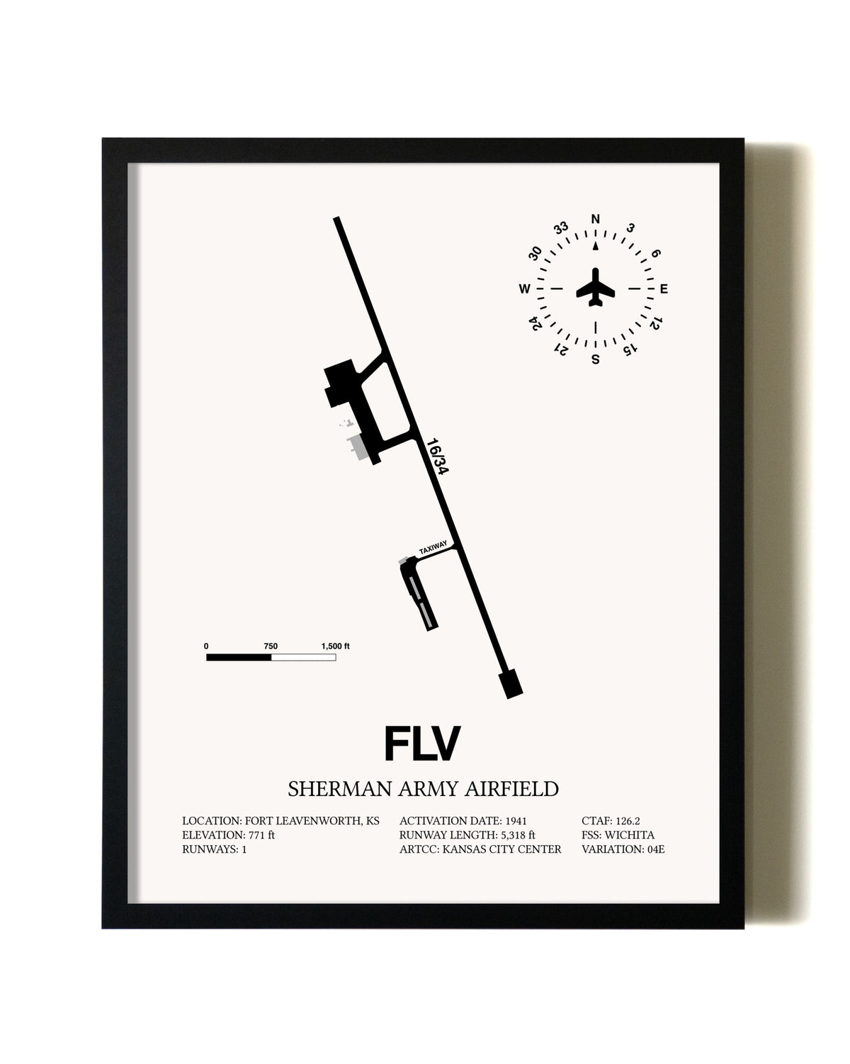 Framed Sherman Army Airfield wall art poster in black frame