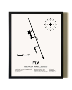 Framed Sherman Army Airfield wall art poster in black frame