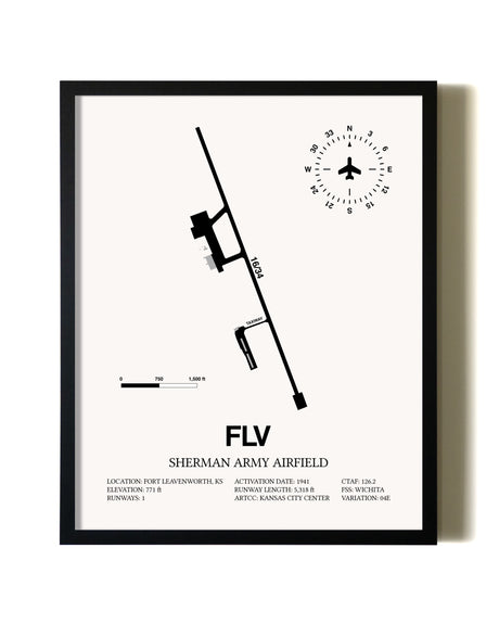 Framed Sherman Army Airfield wall art poster in black frame