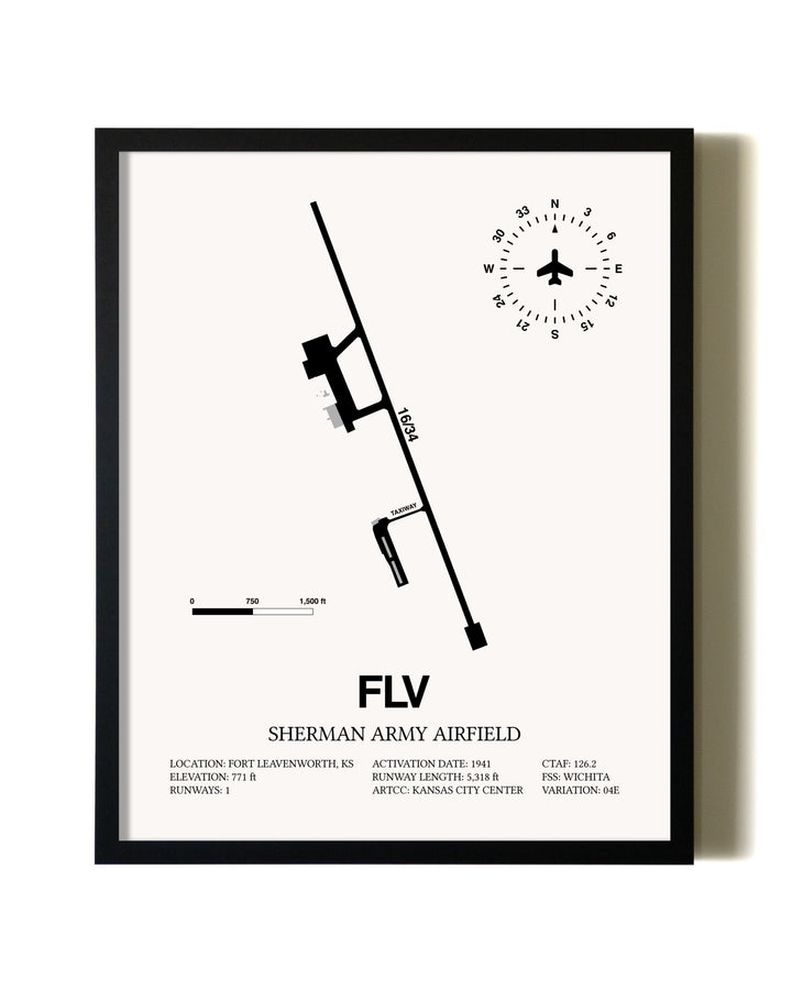 Framed Sherman Army Airfield wall art poster in black frame