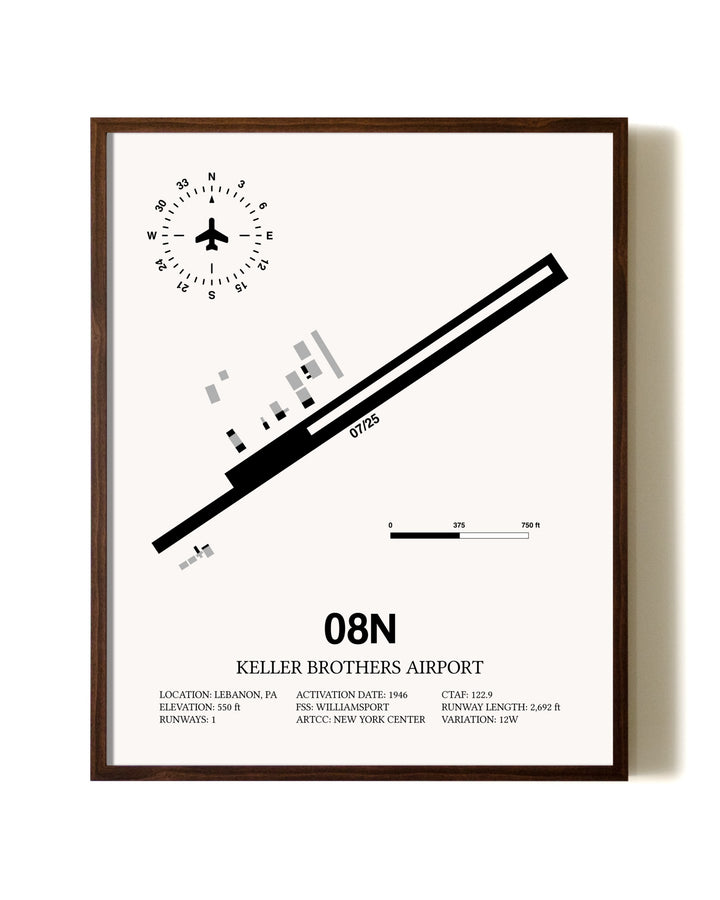 Keller Brothers Airport aviation print in walnut frame