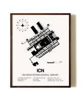 Incheon International Airport aviation print in walnut frame